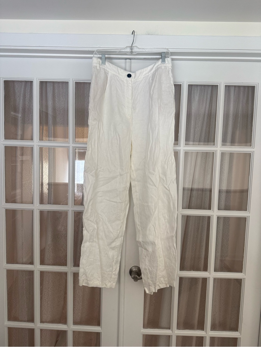 Massimo Dutti Cream Wide-Leg Linen Blend Trousers